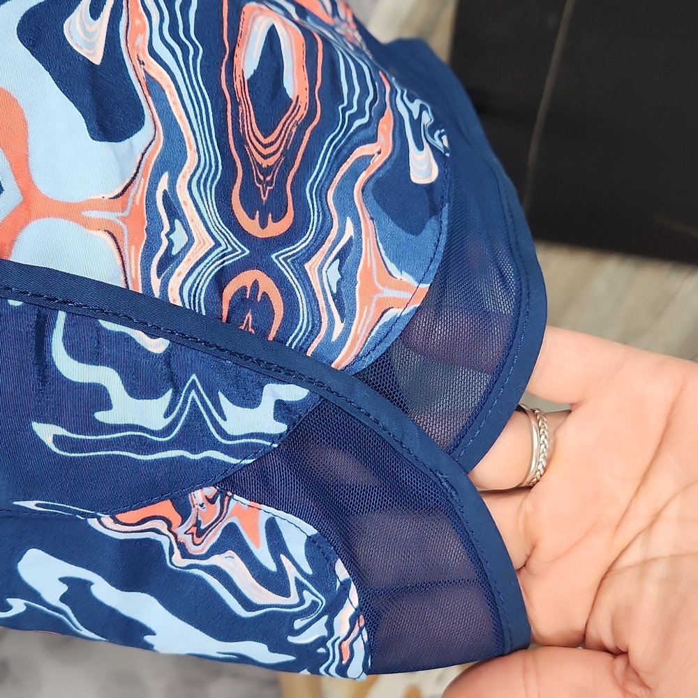 Crane Navy Blue Swirl Print Workout Shorts - Small - Mesh Insets - Picture 4 of 8